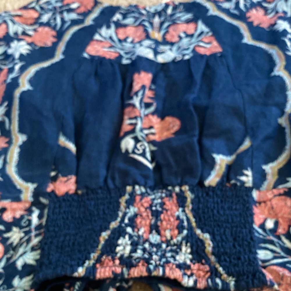 Free People Navy Floral Tie-Front V-Neck Top - Picture 7 of 8